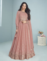 Lovely Gown of Real Georgette in Peach Colour